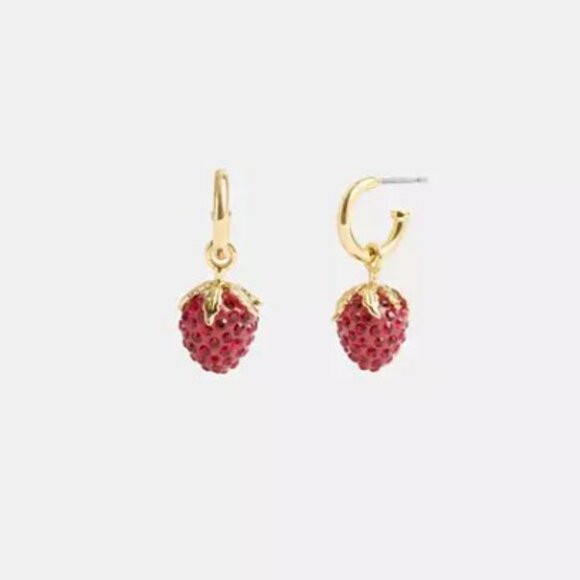 NWT Coach Strawberry Charm Huggie Earrings - Picture 1 of 3